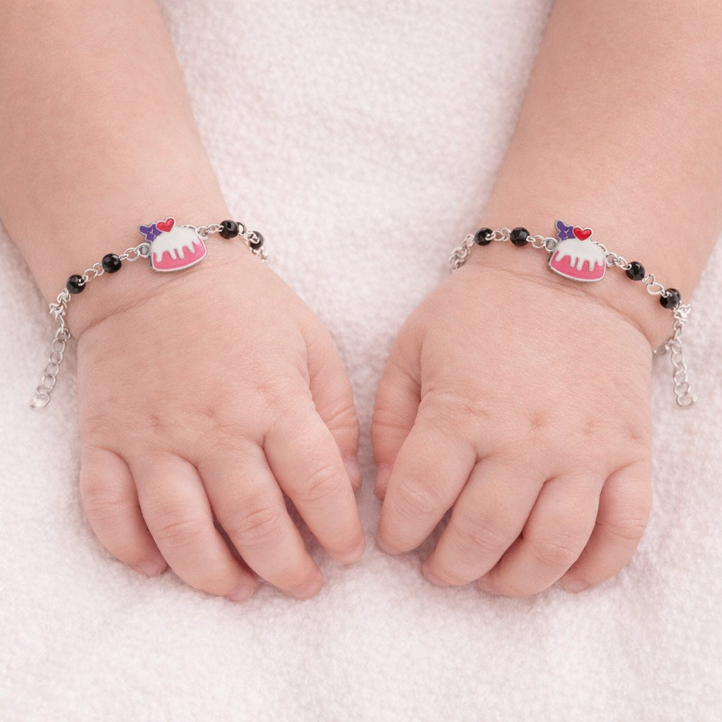 Royal Treat Cake Charm Diamond 925 Sterling Silver Kid's Bracelet