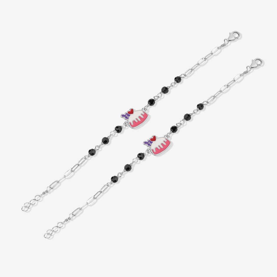 Royal Treat Cake Charm Diamond 925 Sterling Silver Kid's Bracelet