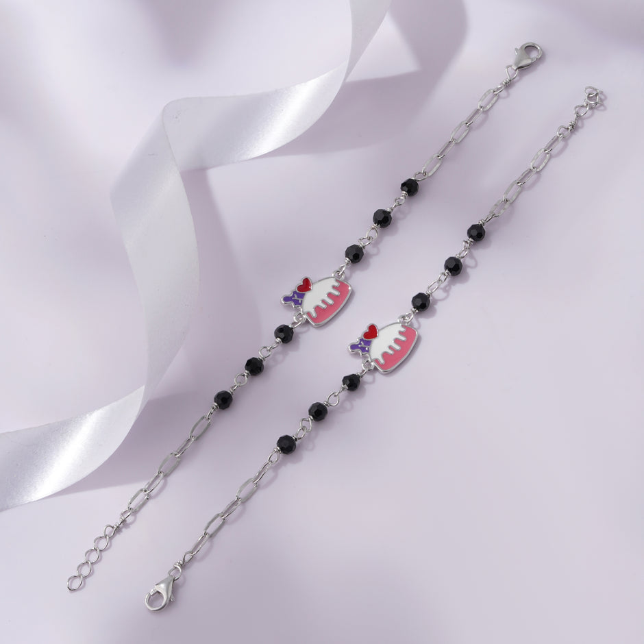 Royal Treat Cake Charm Diamond 925 Sterling Silver Kid's Bracelet