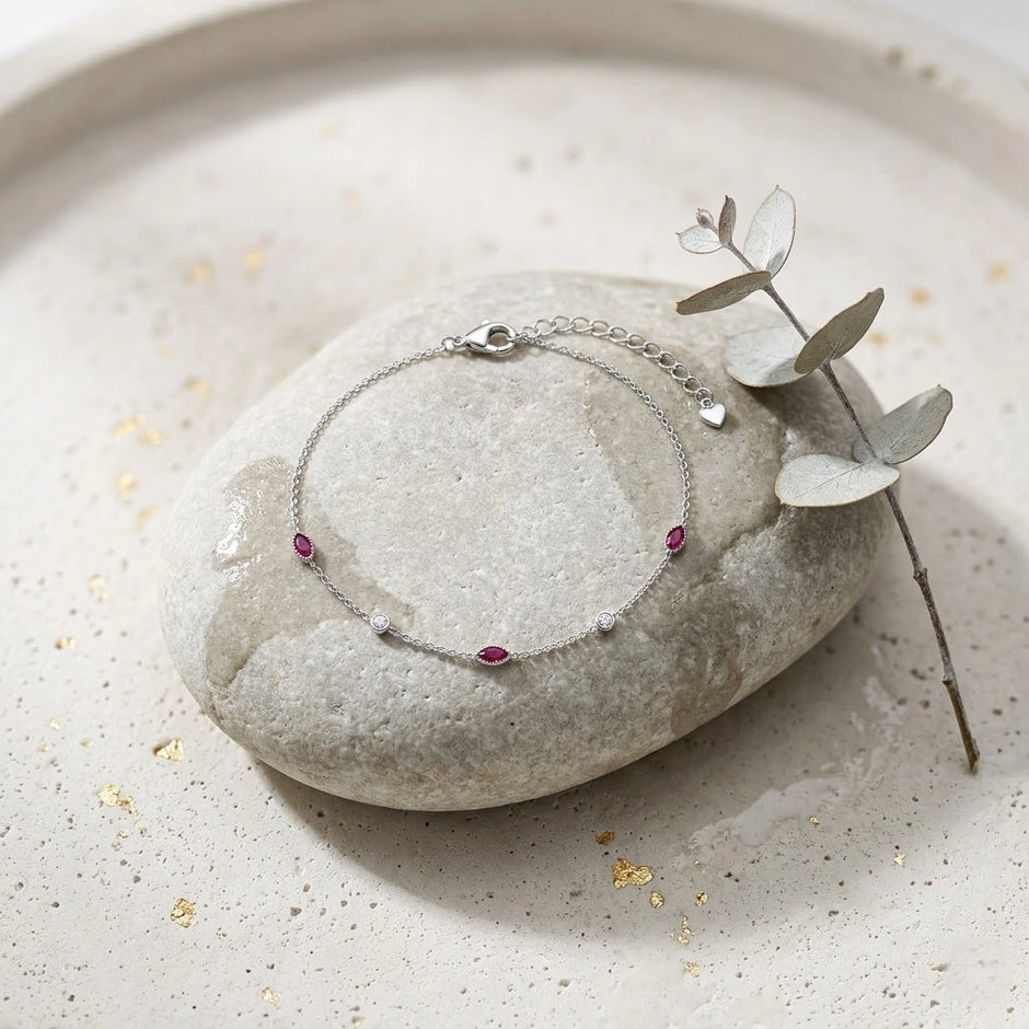 925 Sterling Silver Ruby Marquise Stone Bracelet for Women