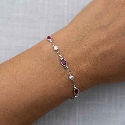 Ruby Evil Eye 925 Sterling Silver Bracelet for Women
