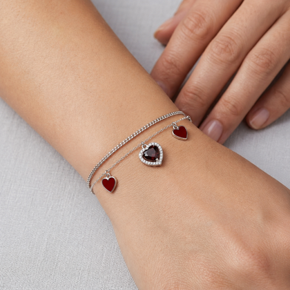 Ruby Heart Charm 925 Sterling Silver Bracelet for Women