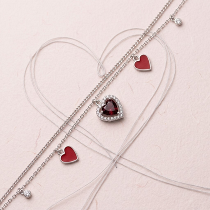 Ruby Heart Charm 925 Sterling Silver Bracelet for Women
