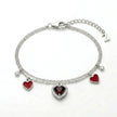 Red Heart Charm 925 Sterling Silver Double Chain Bracelet for Women