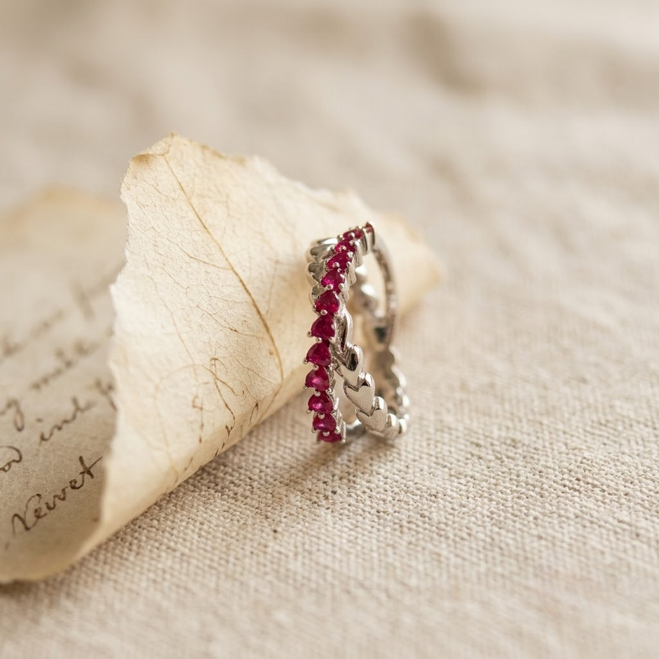 925 Sterling Silver Heart Eternity Ring for Women with Pink Heart-Shaped Cubic Zirconia Stones