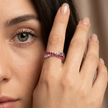 925 Sterling Silver Heart Eternity Ring for Women with Pink Heart-Shaped Cubic Zirconia Stones