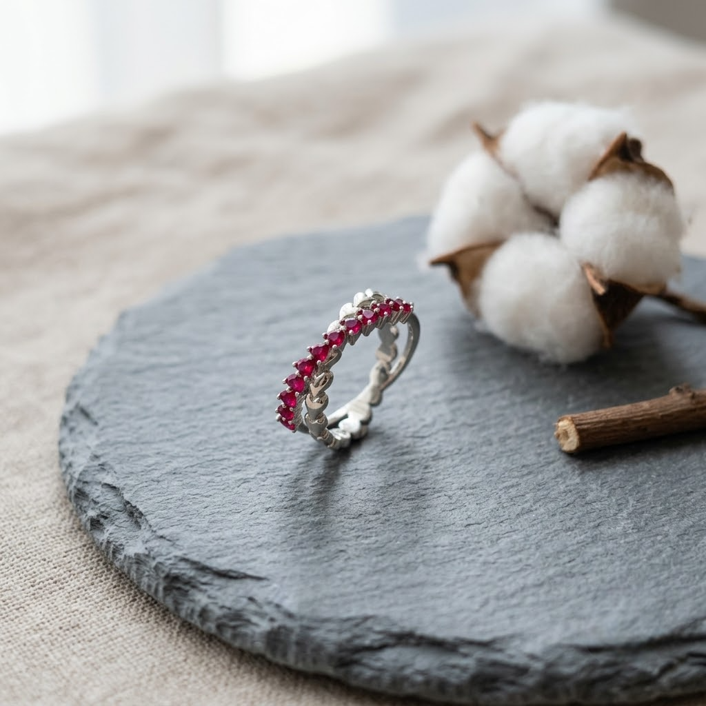 925 Sterling Silver Heart Eternity Ring for Women with Pink Heart-Shaped Cubic Zirconia Stones