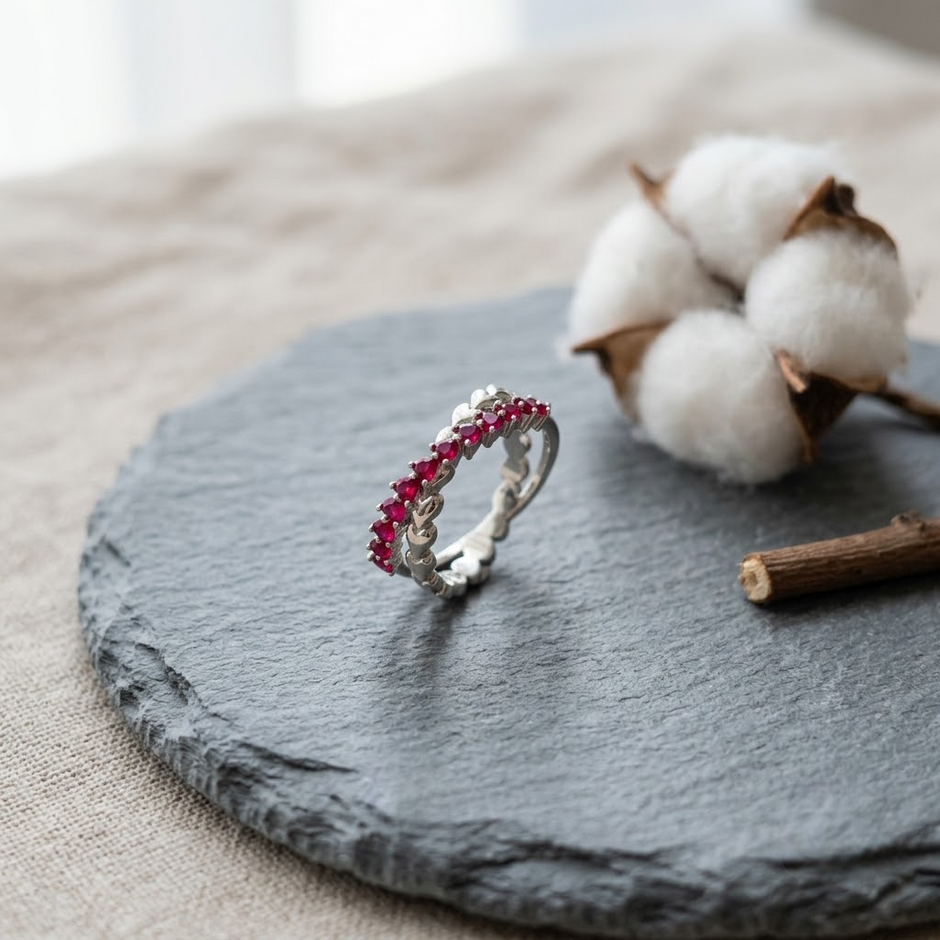 925 Sterling Silver Heart Eternity Ring for Women with Pink Heart-Shaped Cubic Zirconia Stones