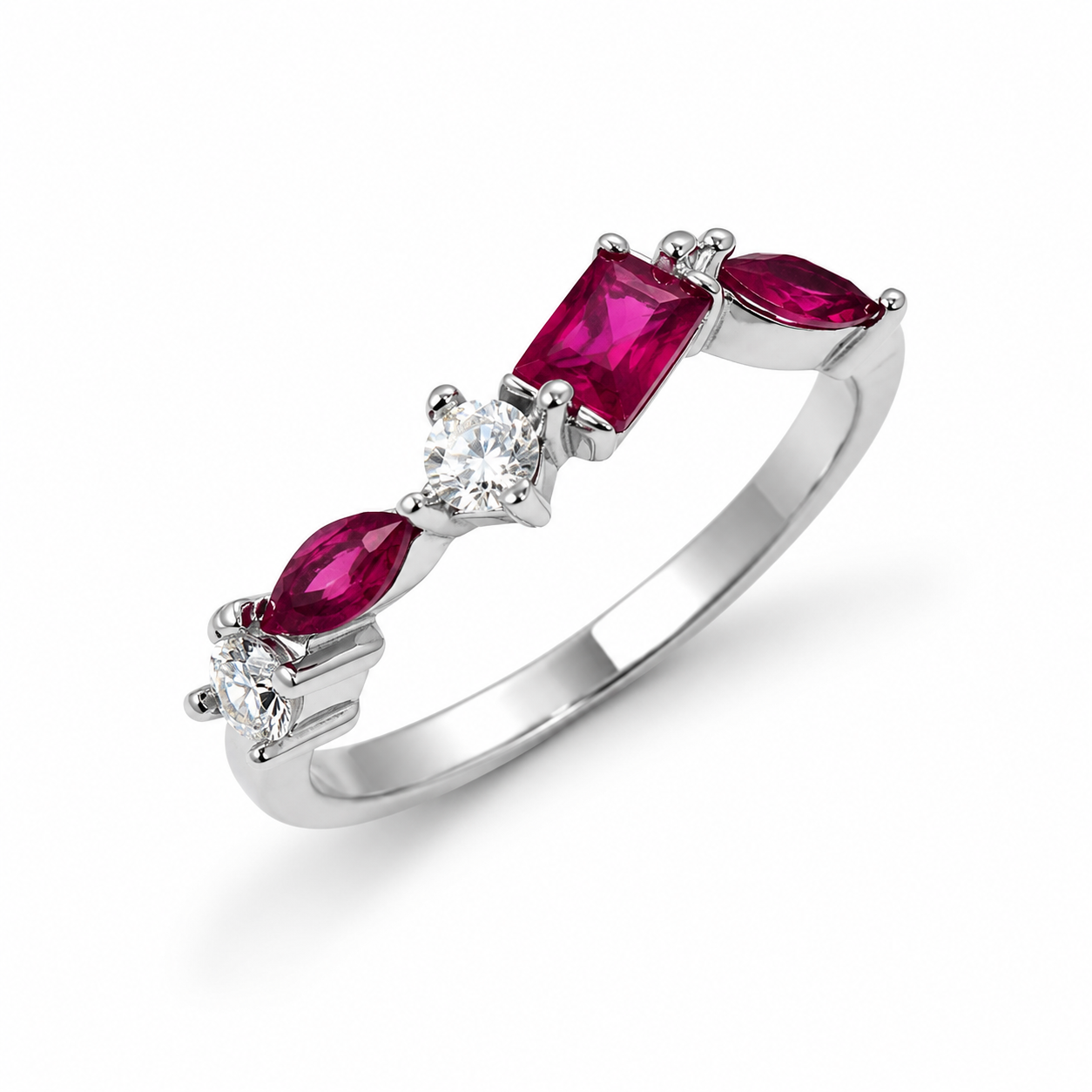 Ruby Multi-Stone 925 Sterling Silver Ring for Women
