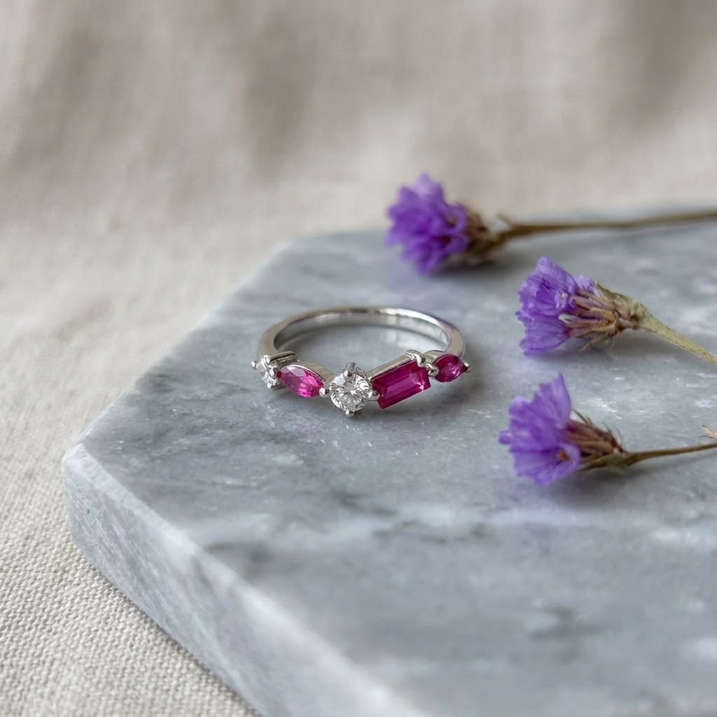Ruby Multi-Stone 925 Sterling Silver Ring for Women