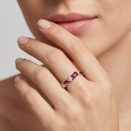 Ruby Multi-Stone 925 Sterling Silver Ring for Women