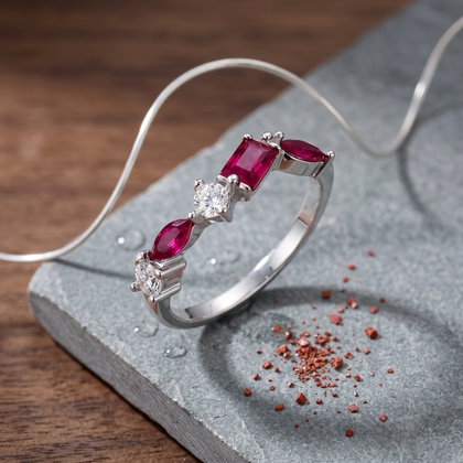 Ruby Multi-Stone 925 Sterling Silver Ring for Women