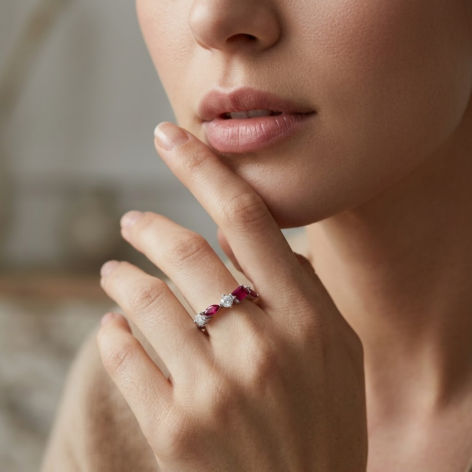 Ruby Multi-Stone 925 Sterling Silver Ring for Women