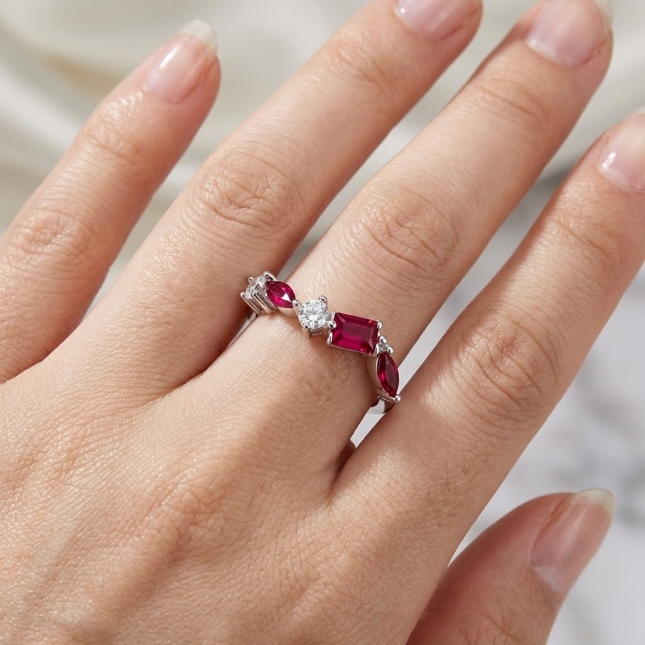 Ruby Multi-Stone 925 Sterling Silver Ring for Women