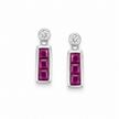 925 Sterling Silver Ruby Red Baguette Drop Earrings with Cubic Zirconia for Women