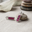 925 Sterling Silver Ruby Red Baguette Drop Earrings with Cubic Zirconia for Women