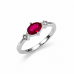 925 Sterling Silver Oval Ruby CZ Solitaire Ring with Side Accent Stones.