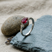 925 Sterling Silver Oval Ruby CZ Solitaire Ring with Side Accent Stones.