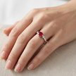 925 Sterling Silver Oval Ruby CZ Solitaire Ring with Side Accent Stones.