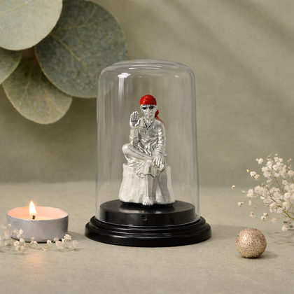 Shirdi Sai Baba devotional murti elegant glass dome home decor
