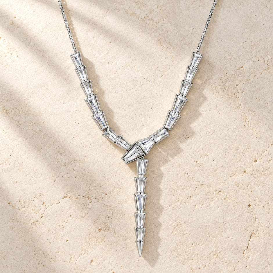 Silver Baguette Sparkle Y Necklace