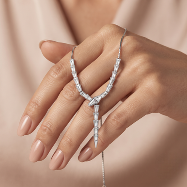 Silver Baguette Sparkle Y Necklace