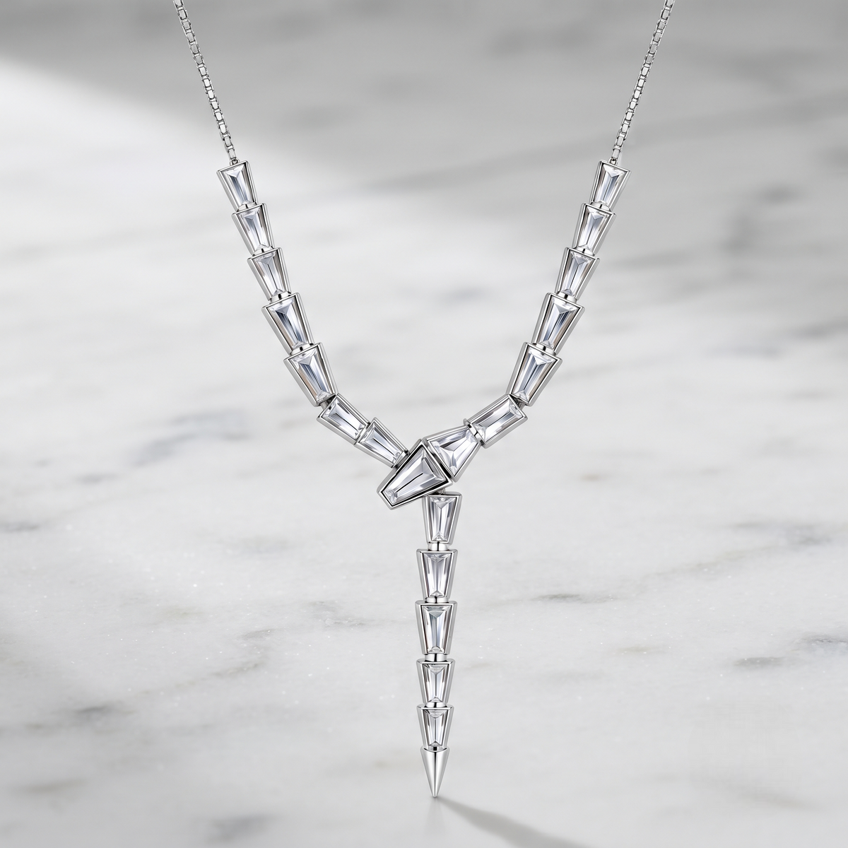 Silver Baguette Sparkle Y Necklace