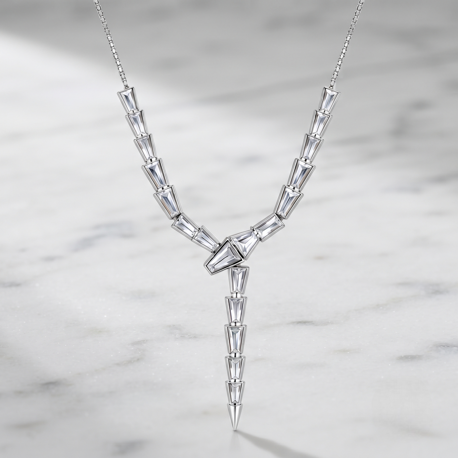 Silver Baguette Sparkle Y Necklace