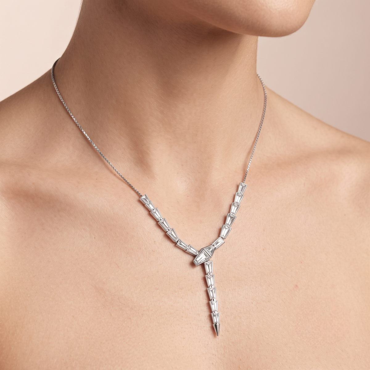Silver Baguette Sparkle Y Necklace