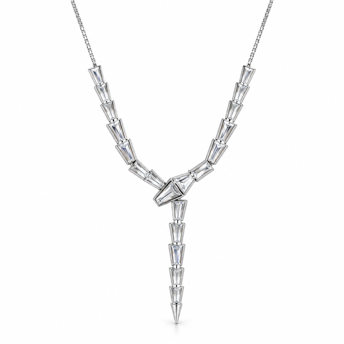 Silver Baguette Sparkle Y Necklace