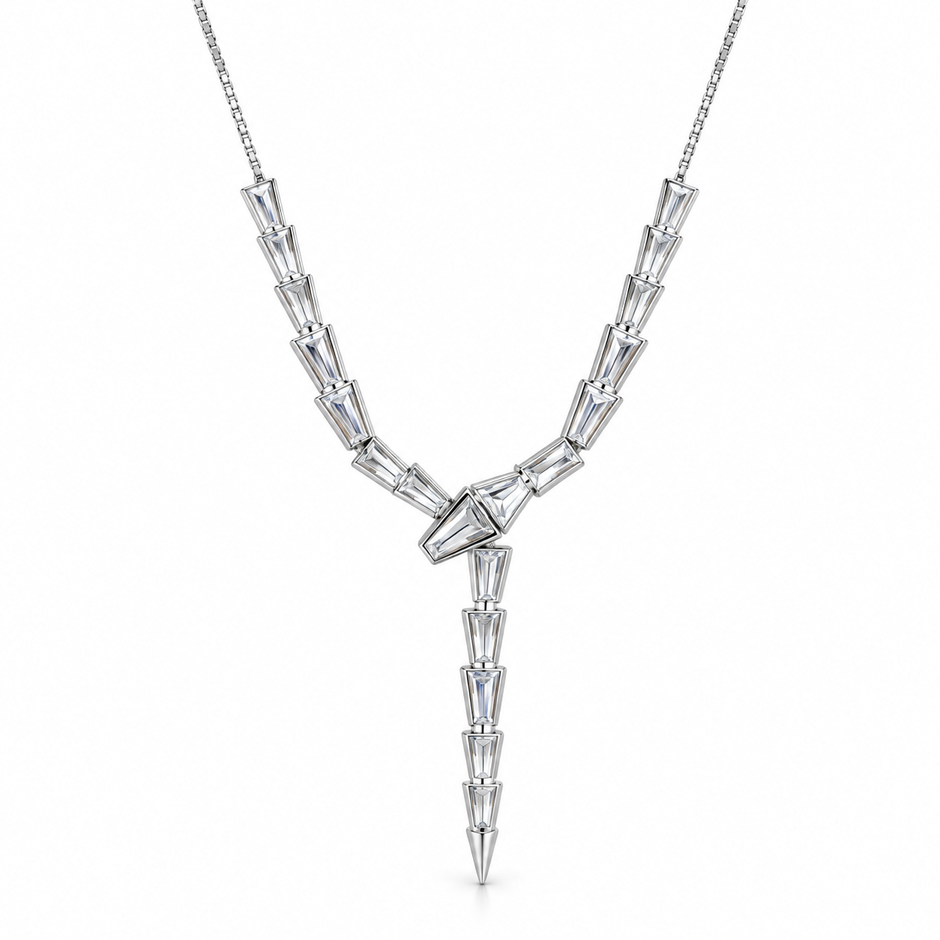 Silver Baguette Sparkle Y Necklace