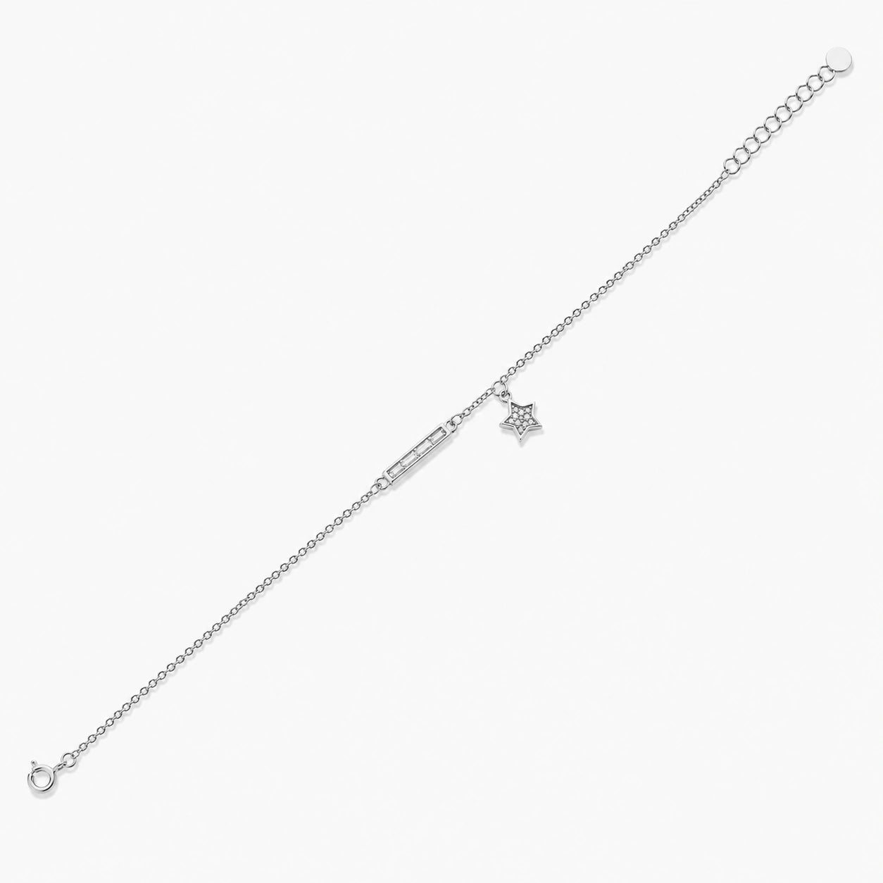 Silver 925 sterling silver bar star charm bracelet for women