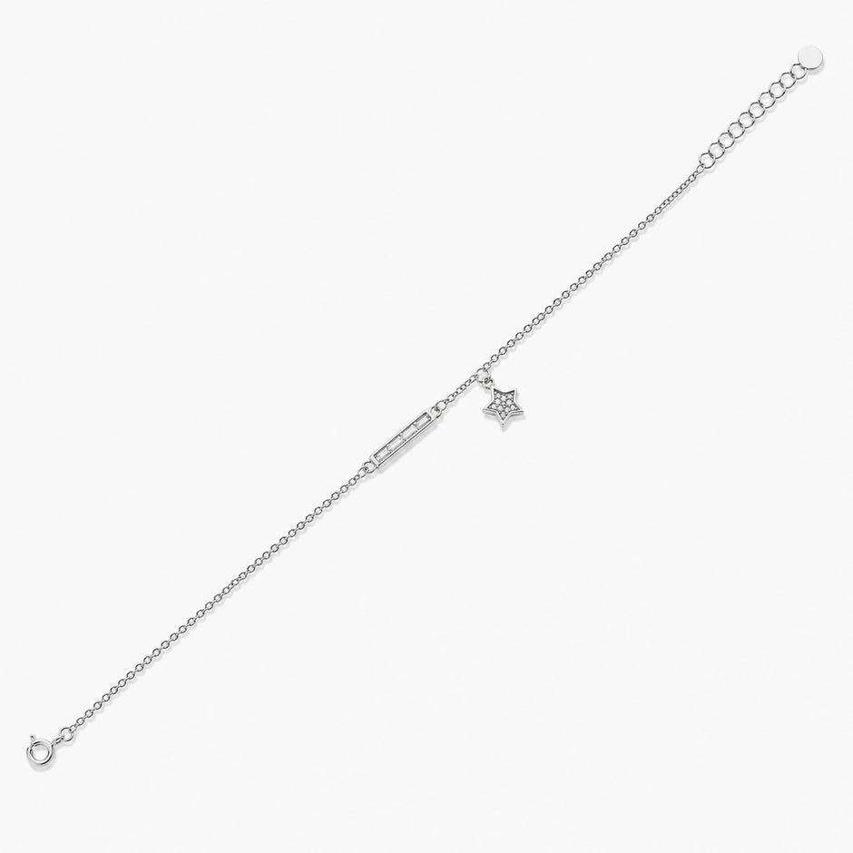 Silver 925 sterling silver bar star charm bracelet for women