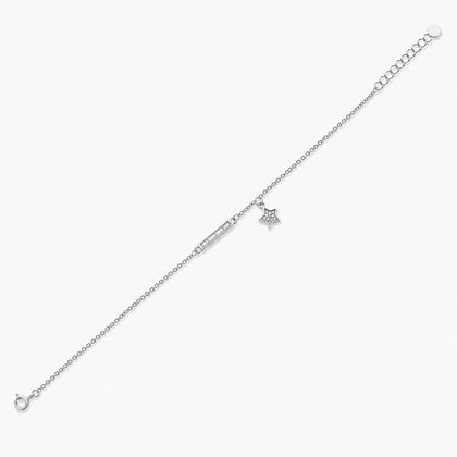 Silver 925 sterling silver bar star charm bracelet for women
