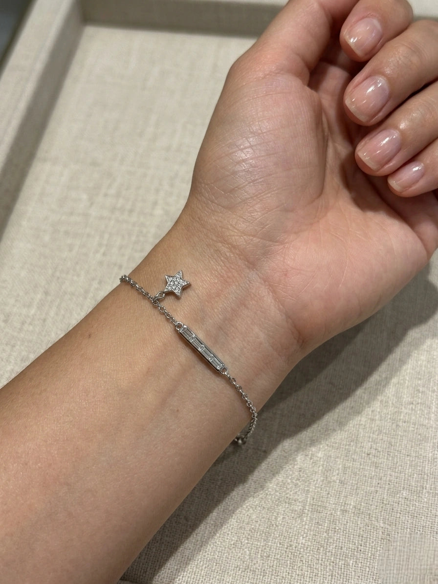 Silver 925 sterling silver bar star charm bracelet for women