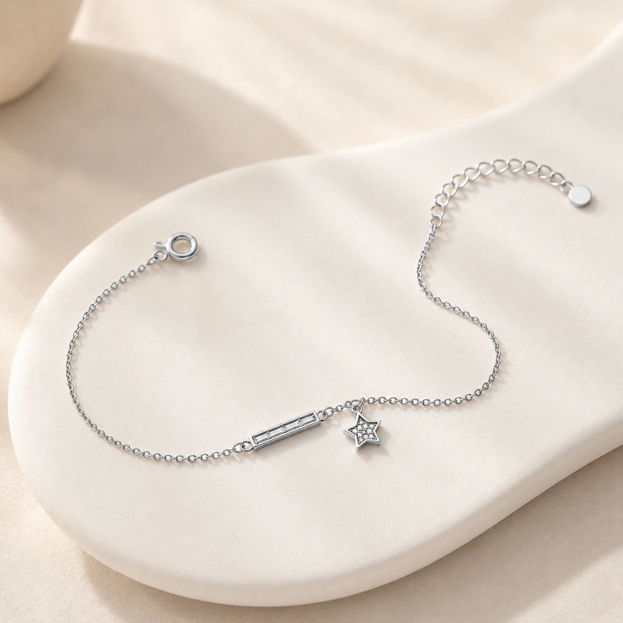 Silver 925 sterling silver bar star charm bracelet for women