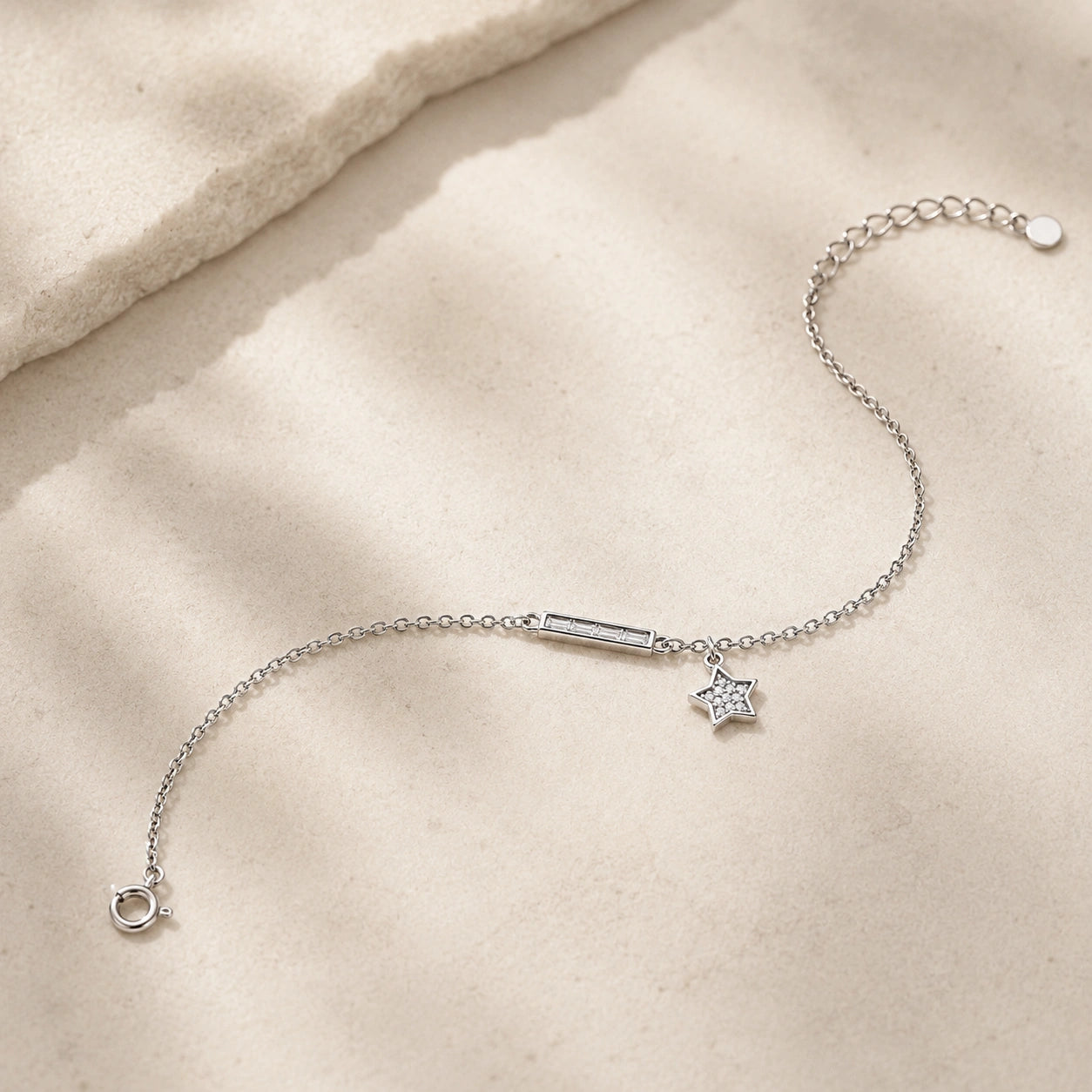 Silver 925 sterling silver bar star charm bracelet for women