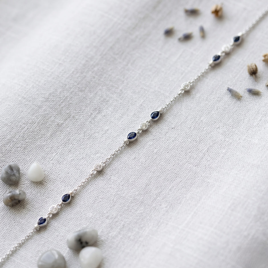 Silver 925 sterling silver bracelet with blue stones for women