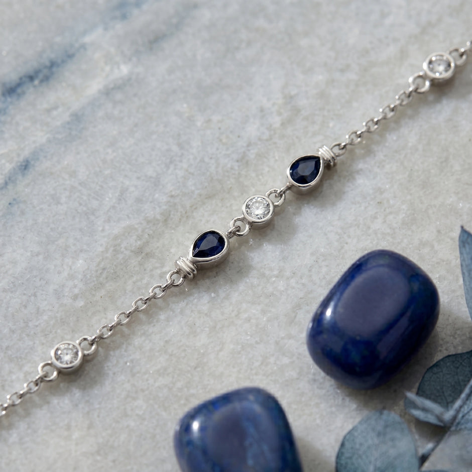 Silver 925 sterling silver bracelet with blue stones for women