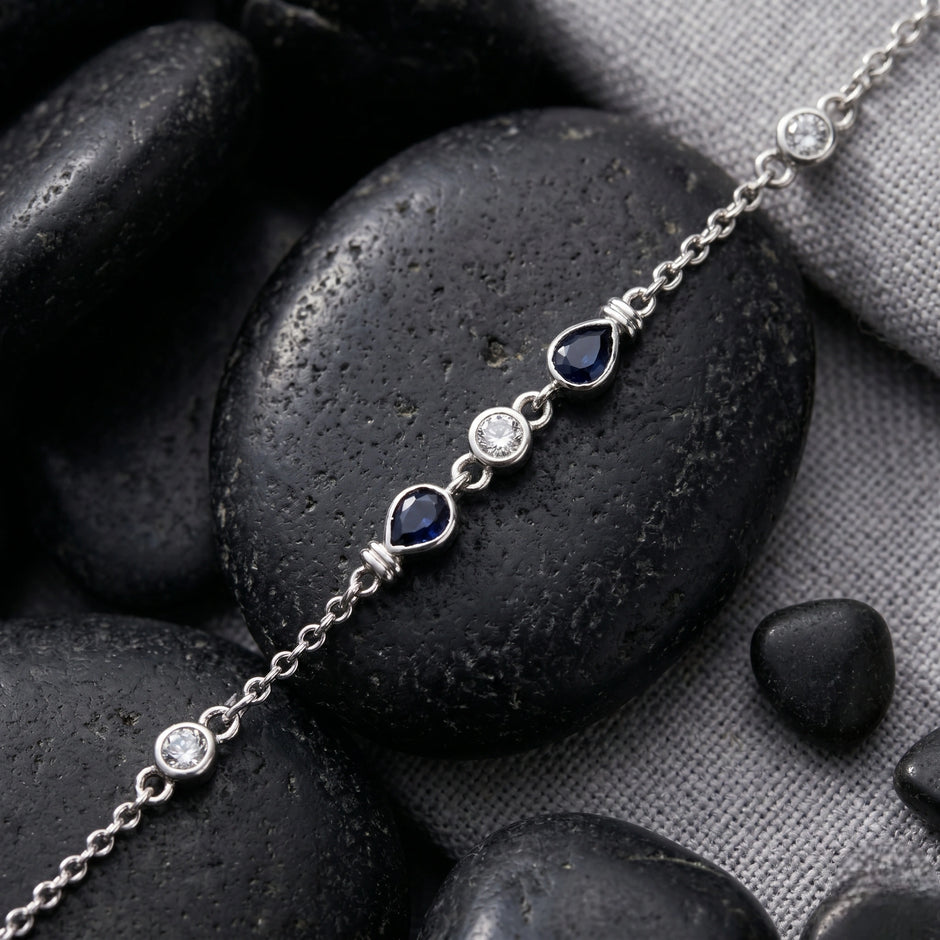Silver 925 sterling silver bracelet with blue stones for women