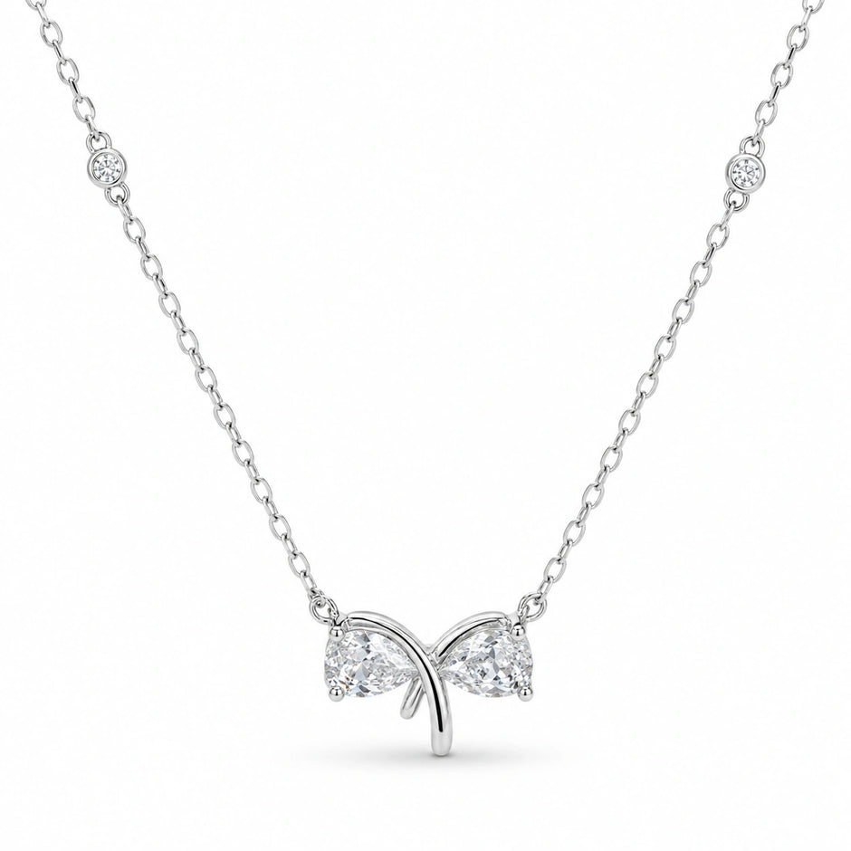 Silver Bow CZ 925 Sterling Silver Pendant Chain for Women