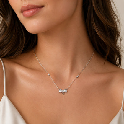 Silver Bow CZ 925 Sterling Silver Pendant Chain for Women