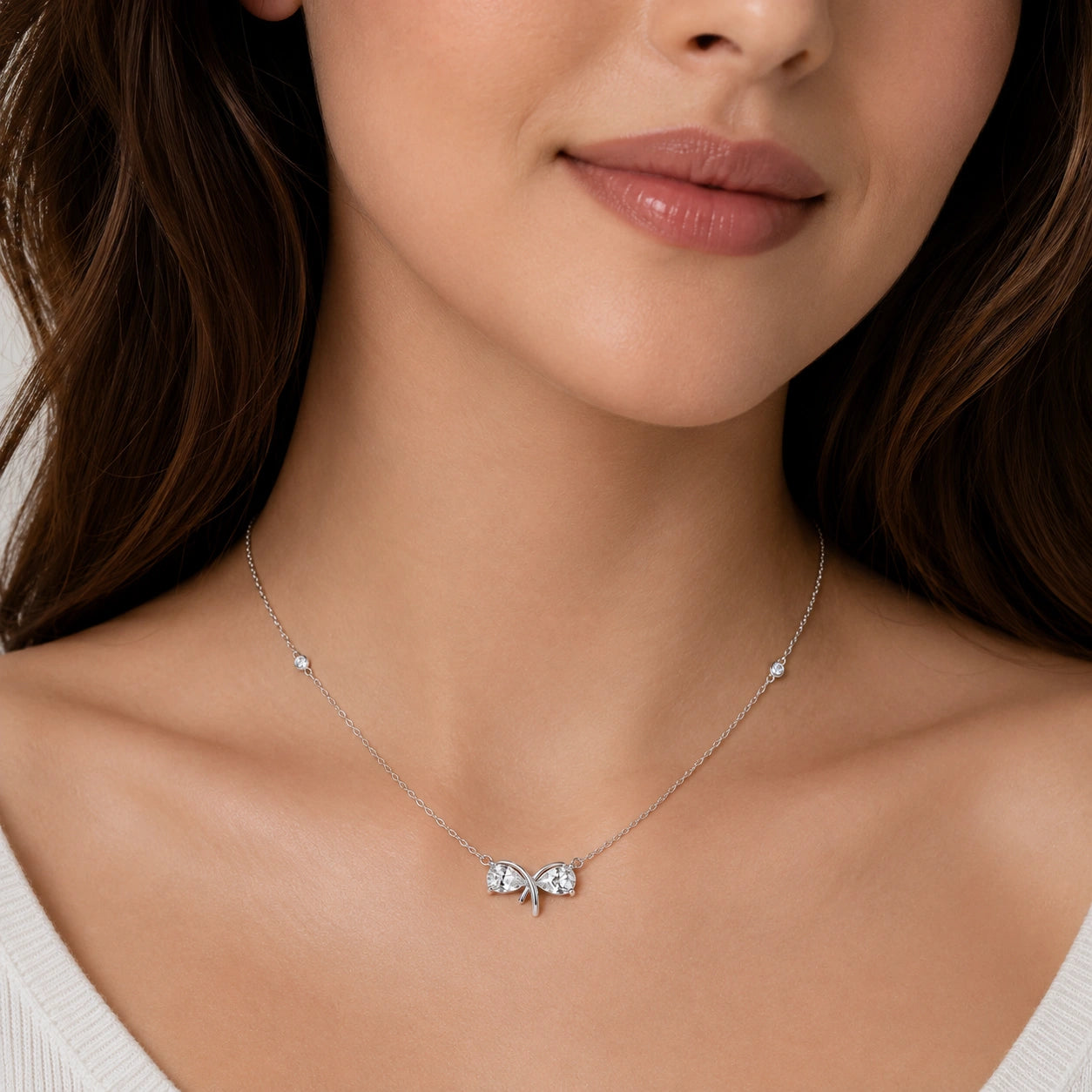 Silver Bow CZ 925 Sterling Silver Pendant Chain for Women