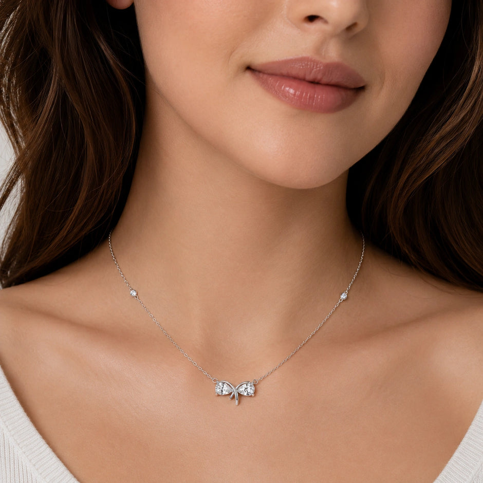 Silver Bow CZ 925 Sterling Silver Pendant Chain for Women