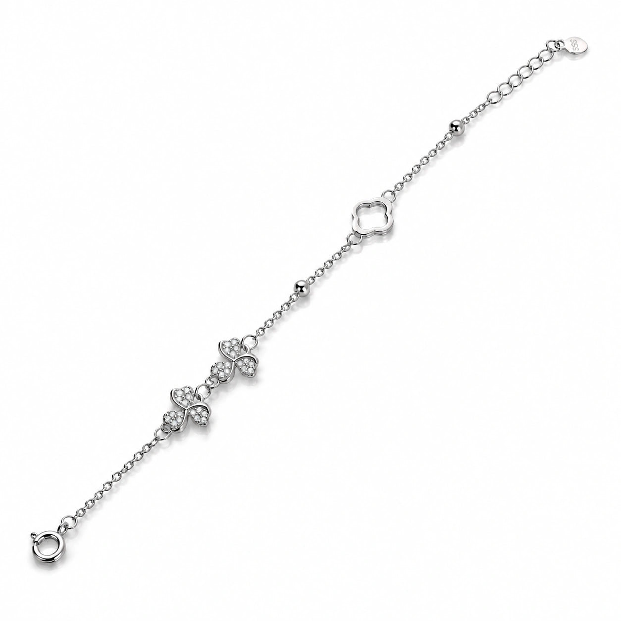 Silver 925 sterling silver bow charm bracelet for women