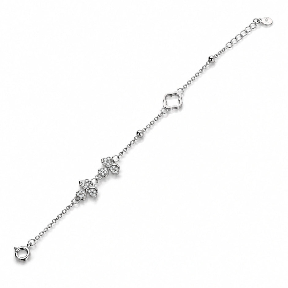 Silver 925 sterling silver bow charm bracelet for women