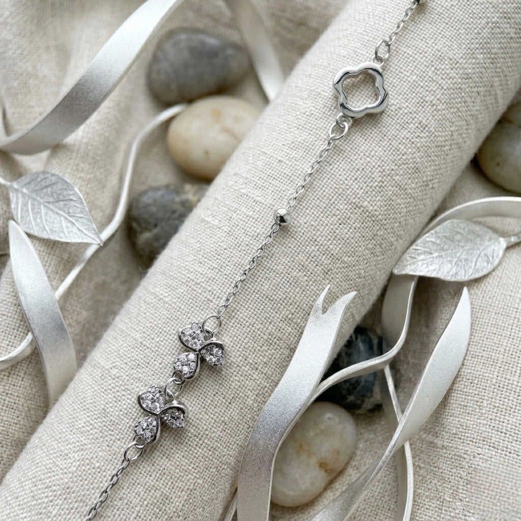 Silver 925 sterling silver bow charm bracelet for women