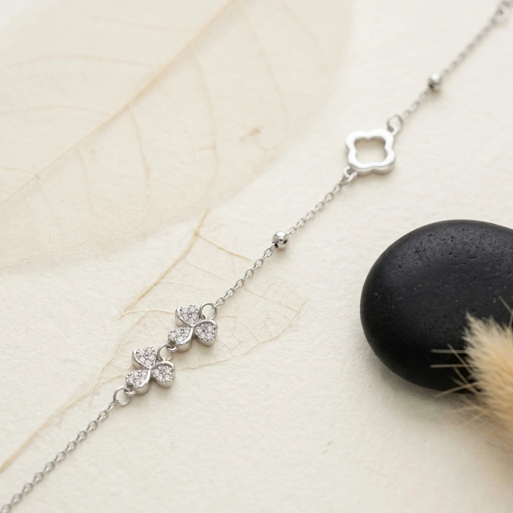 Silver 925 sterling silver bow charm bracelet for women