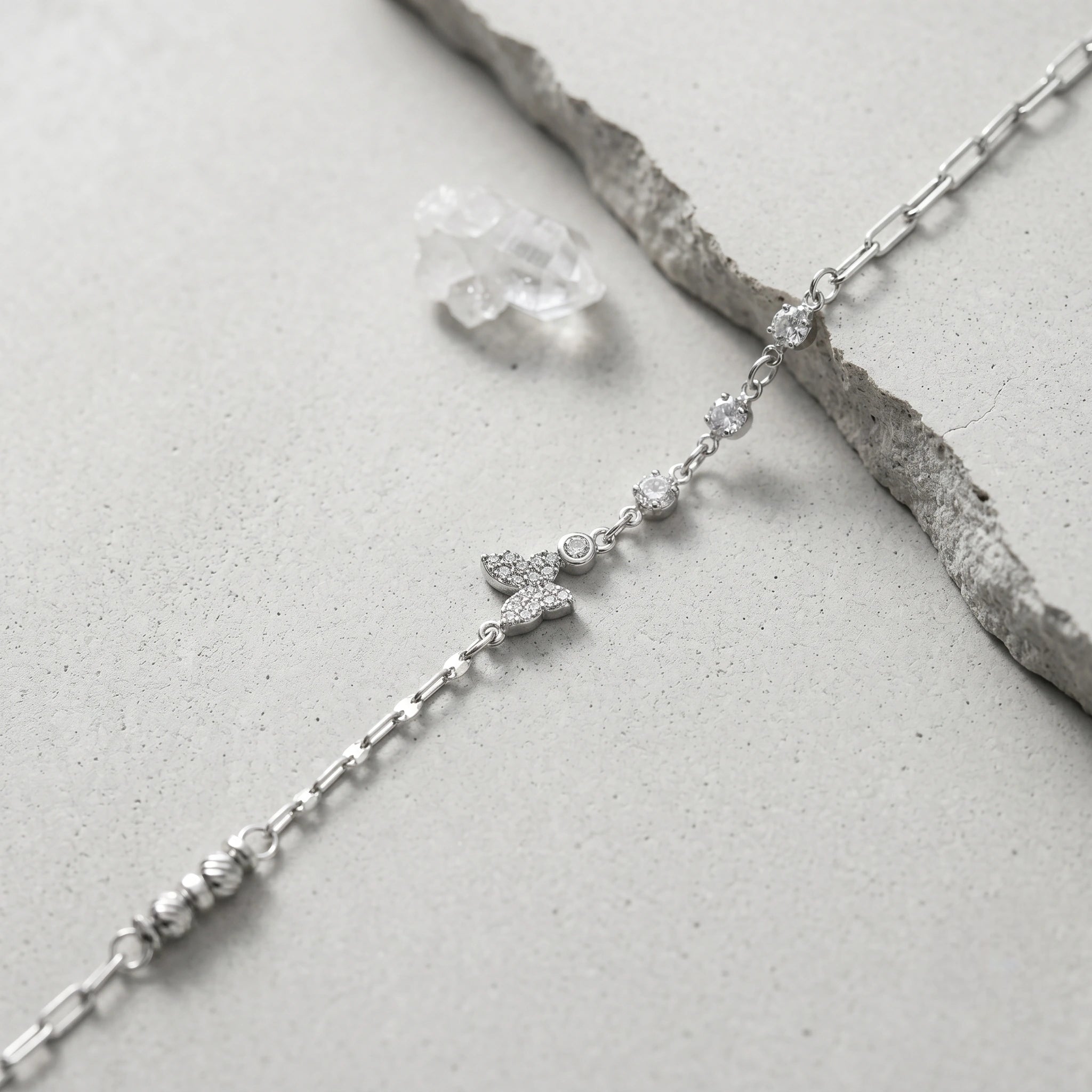 Silver 925 sterling silver butterfly crystal bracelet for women