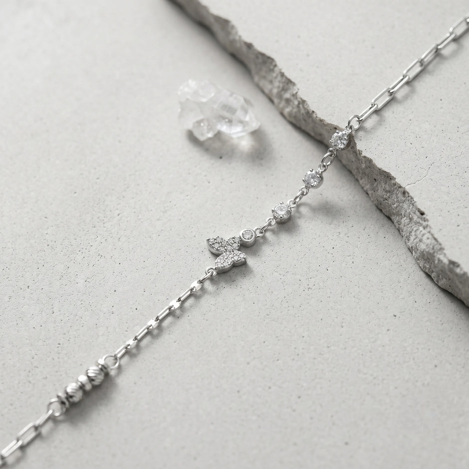 Silver 925 sterling silver butterfly crystal bracelet for women